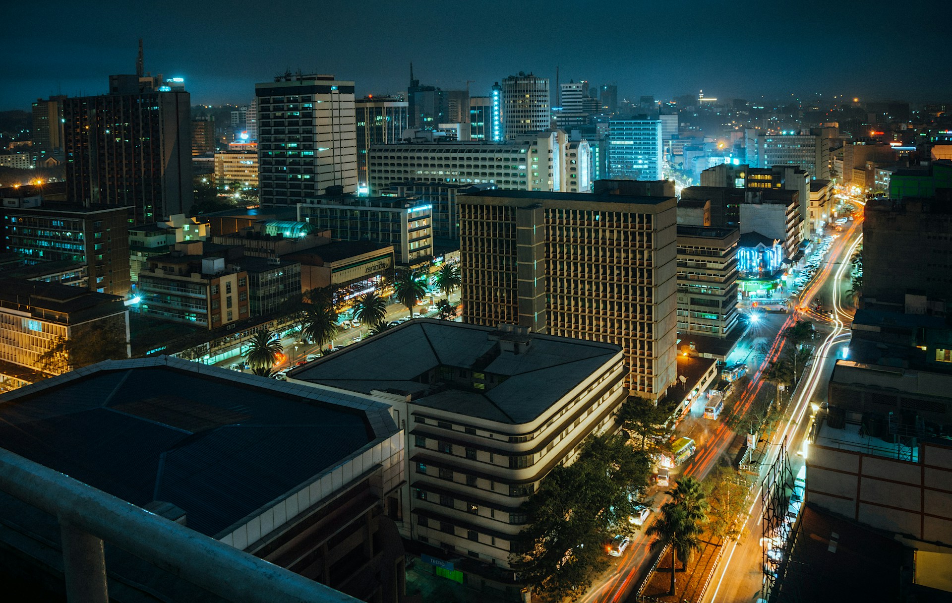 Aerial view of Nairobi, Kenya CBD at night. Photo by Click Smith @ Unsplash