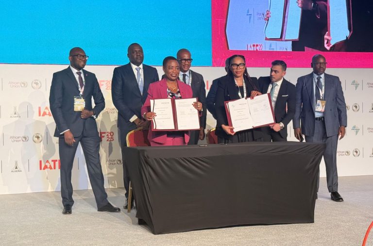 Oluranti Doherty, the managing director of the export development division at the Afreximbank, and acting head of Ifrastructure South Africa, Mametse Masemola, signed the agreement at the IATF 2025 in Algiers. Photo: Afreximbank