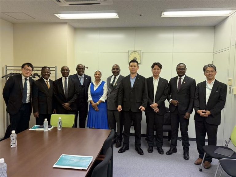 Afreximbank staff led by Senior Executive Vice President, Denys Denya (in grey suit) with SMBC Nikko at Kanazawa Branch, Japan