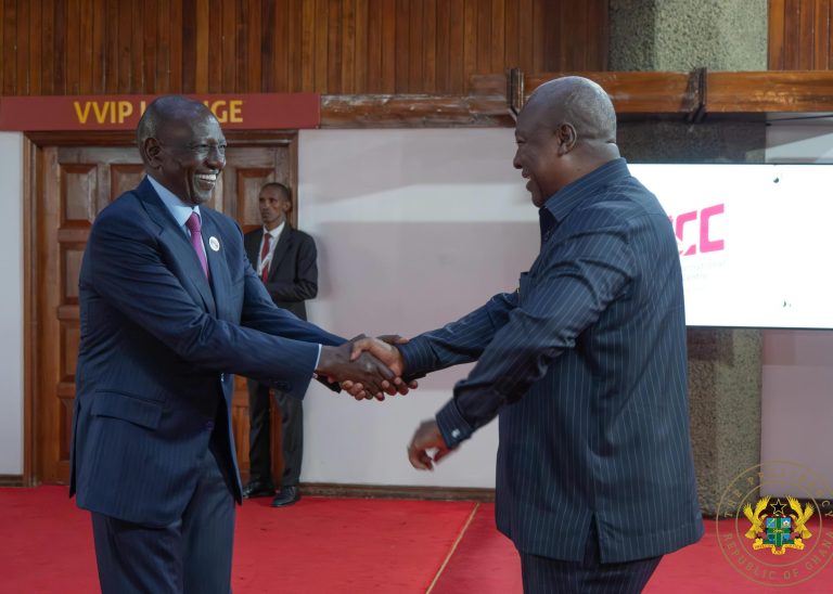 Kenya president William Ruto and Ghanaian leader John Mahama at the summit. Photo @John Mahama/Facebook