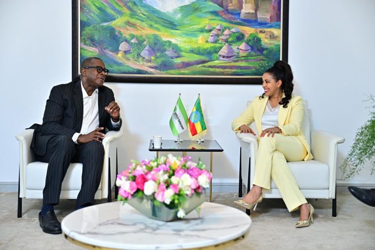 Ethio Telecom CEO Frehiwot Tamru meets with Solomon Quaynor and senior AfDB officials. Photo: Ethio telecom/Facebook