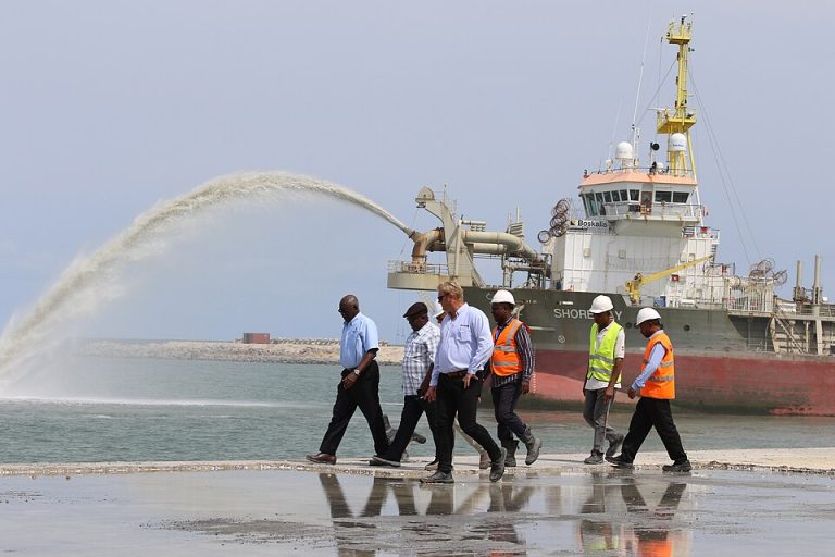 Dredging vessel at work at Dangote Refinery site, Lekki Lagos State, Nigeria. Photo by GodwinPaya @ Wikimedia Commons