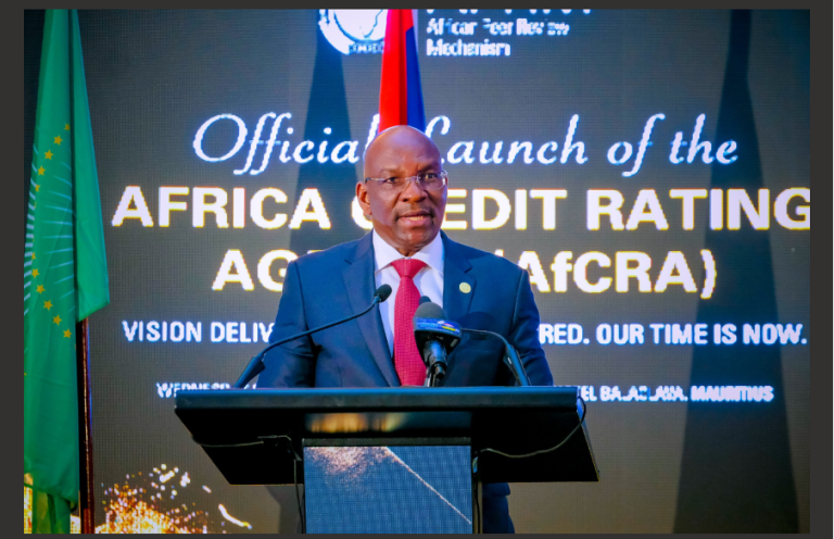 Mr Denys Denya, Senior Executive Vice President of Afreximbank addresses guests during the launch of the Africa Credit Rating Agency in Port Louis, Mauritius